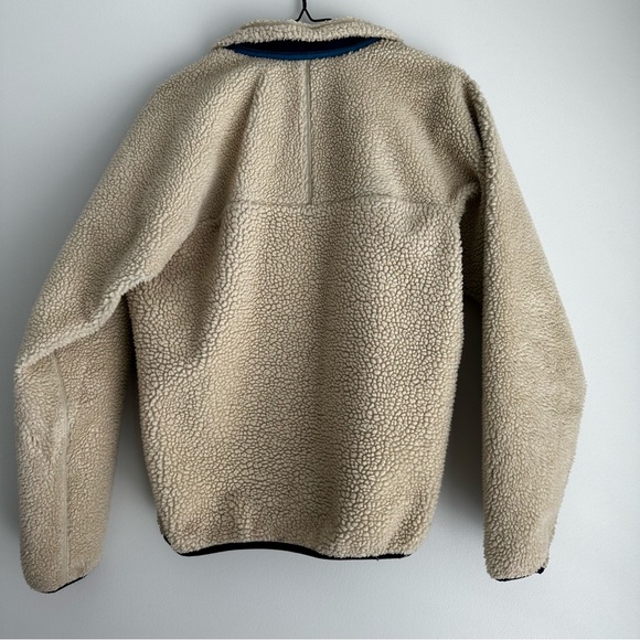 Patagonia Men's Classic Retro-X Fleece Jacket Small Tan Cream Blue - Picture 3 of 7